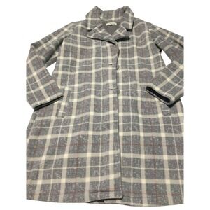 Ellen Reyes Grey Plaid Fleece Button Front Coat Jacket Notched Lapel Large